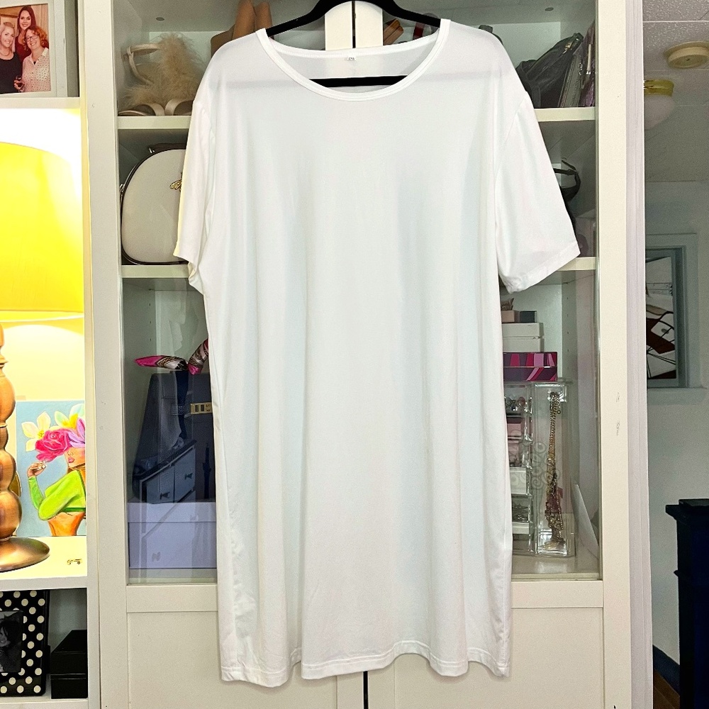 Plain White T-Shirt Dress 2XL